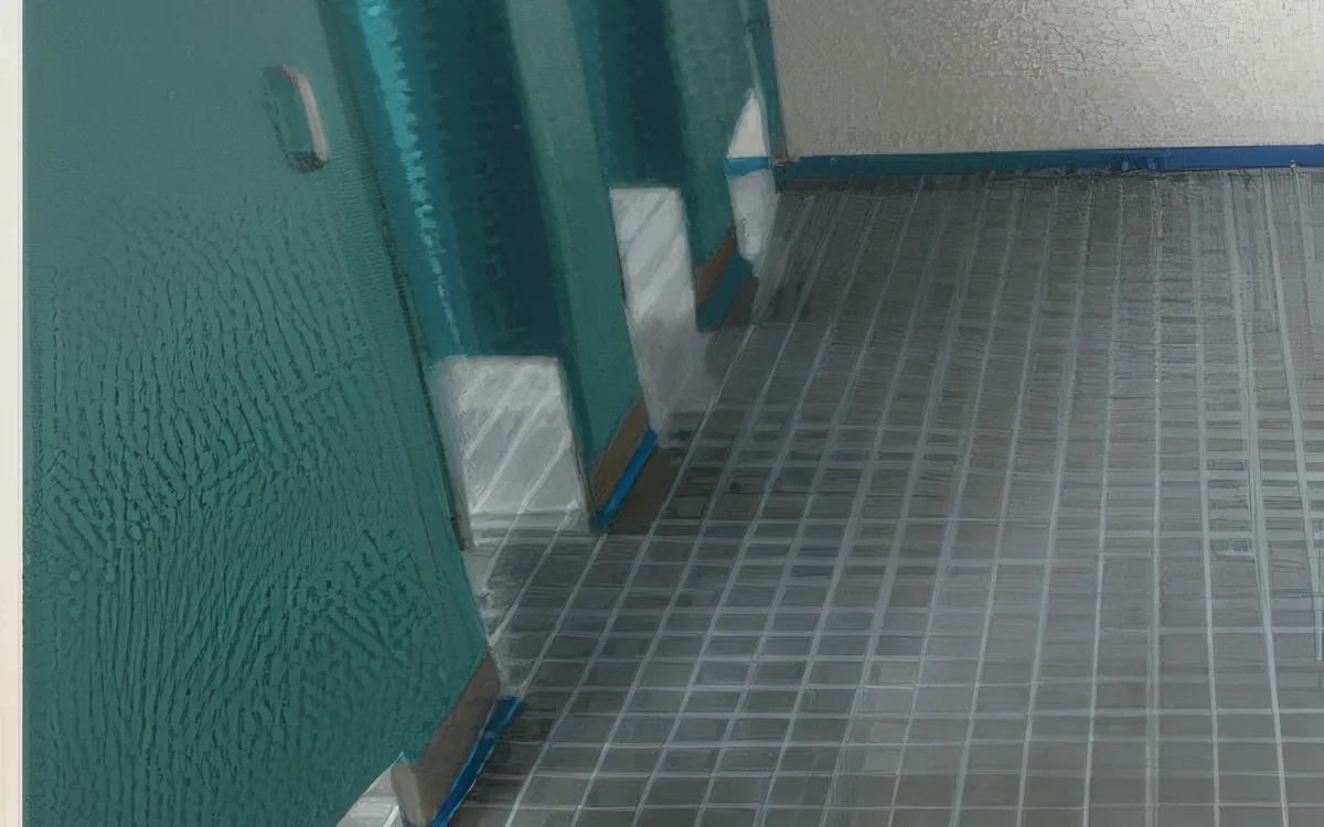 The same VCT hallway floor after restoration, glossy and reflecting the lights