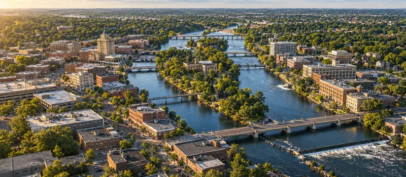 Aerial view of Aurora, IL