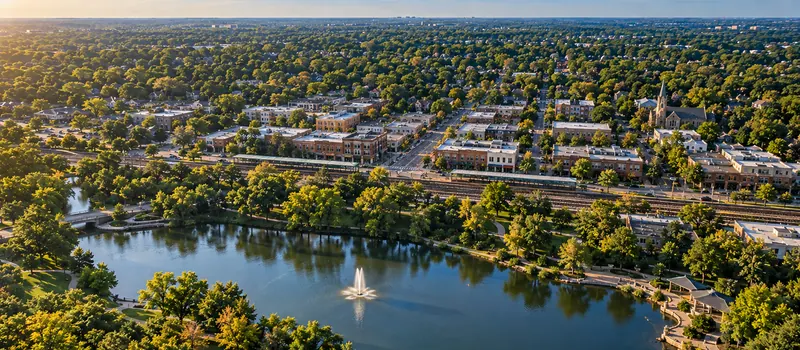 Aerial view of Glen Ellyn, IL