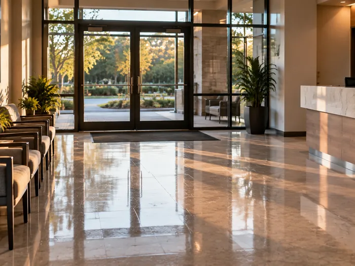 Cleaner Living Services commercial job, aerial view